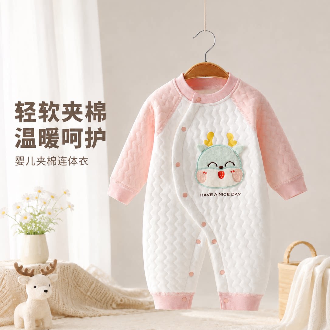爬行服加厚男宝宝长袖婴童连体衣爬服夹棉四季透气连身衣哈衣无骨