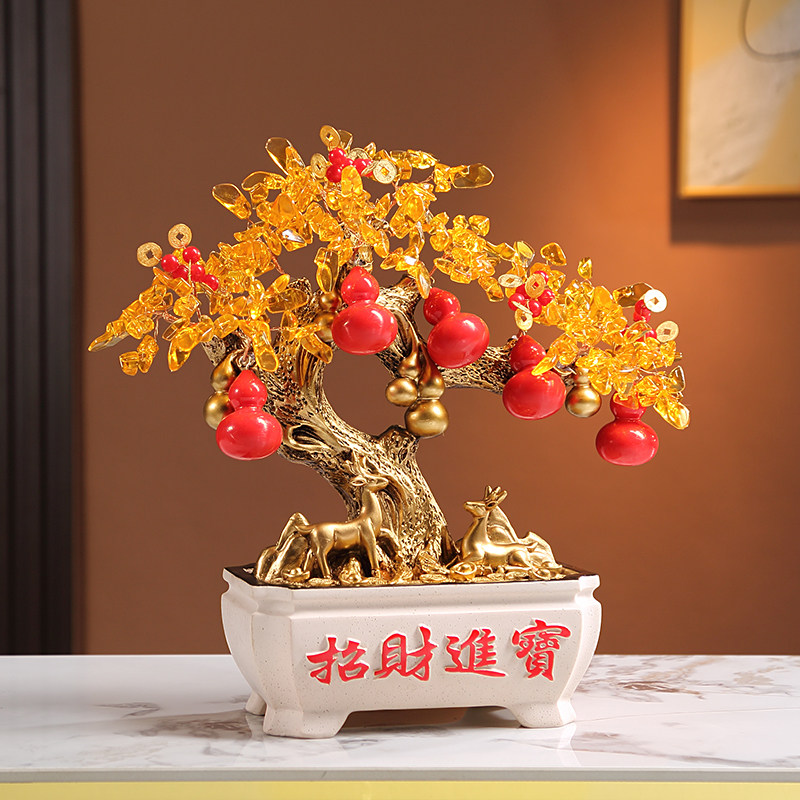 招财进宝发财树摆件n客厅办公室前台装饰聚宝盆摇钱树乔迁开业礼