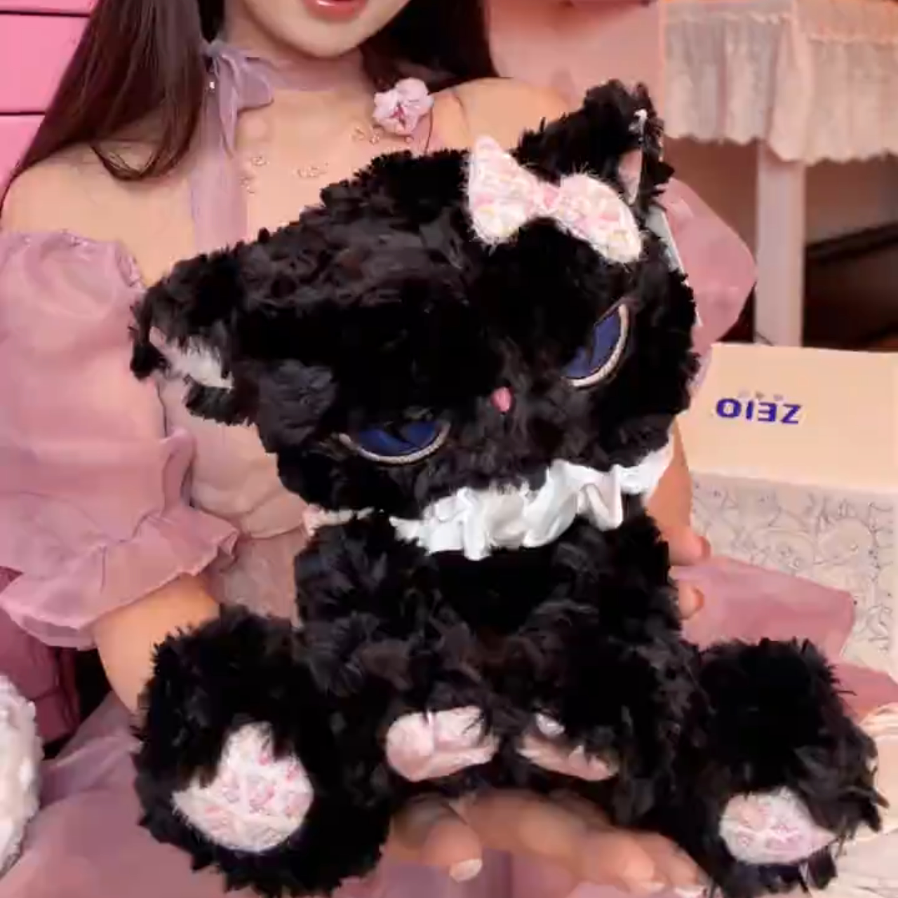甜酷风小黑猫毛绒公仔蓝眼睛傲娇毛绒/玩偶/公仔/布