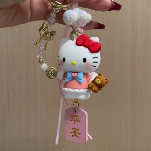 hellokitty挂件车挂彩色珠子后视镜挂件粉色挂绳kt猫汽车装饰