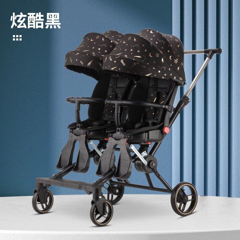 双胞胎溜娃神器大座椅可前后坐平躺轻便一键折叠简易可双向手推车
