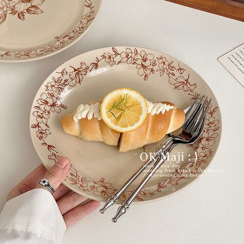 中古餐具法式复古9寸盘子菜盘家用陶瓷甜品盘西餐餐盘早餐意面盘