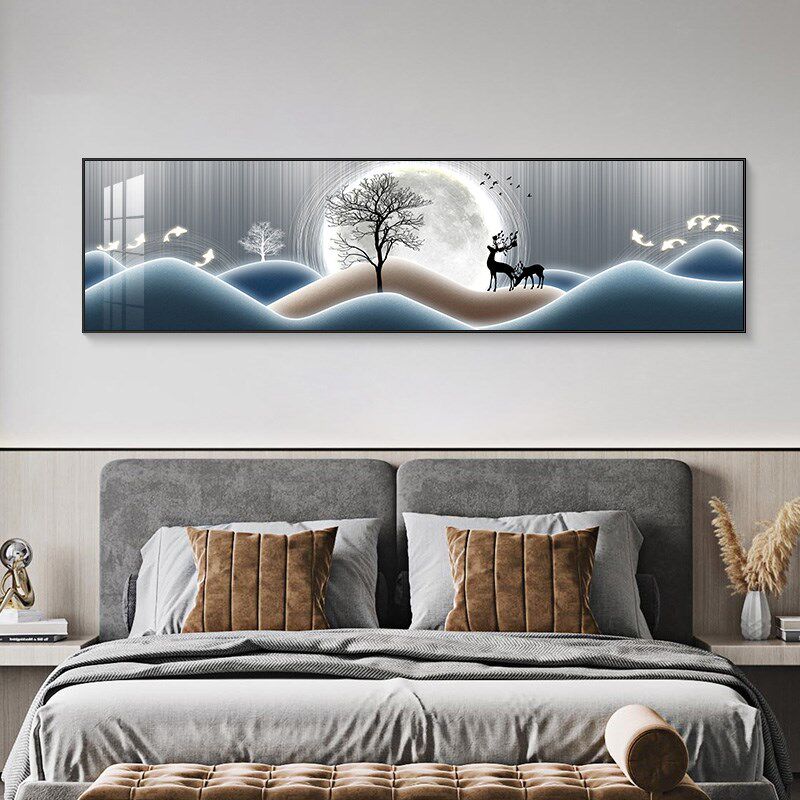 主卧装饰画横长版卧室牀头墙面壁画轻奢温馨房间背景墙挂画单幅挂