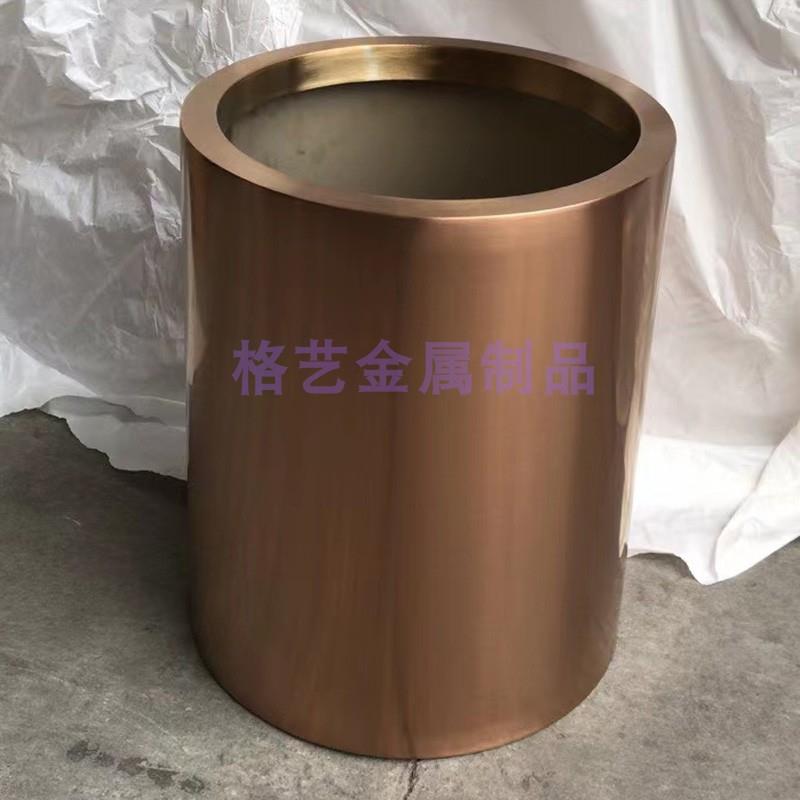 不锈钢花盆 花桶落地 圆形绿植金属玫瑰金花盆套 钛黑花箱 花瓶