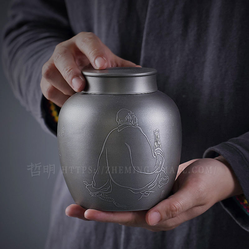哲明 大明式罗汉手工锡罐 锡制锡器茶叶罐 便携旅行禅意中式茶罐