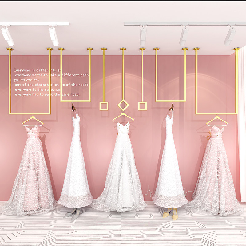 婚纱店吊顶挂衣架壁挂简约U形婚纱礼服秀禾大拖尾垂挂展示架加粗