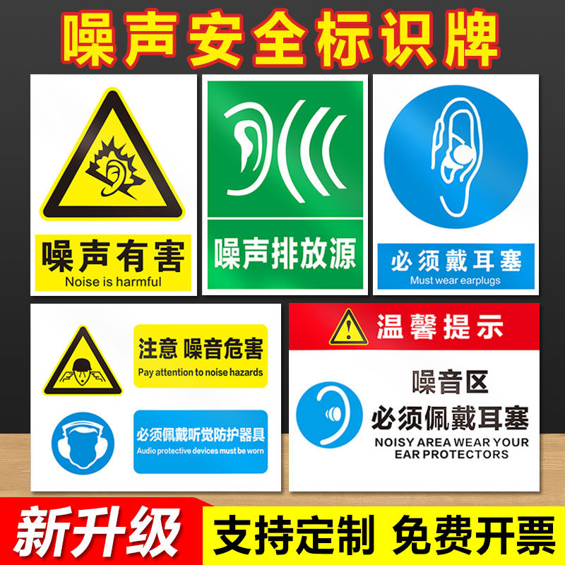噪音安全警示标识牌温馨提示工作时必须佩戴耳塞听觉防护器具注意