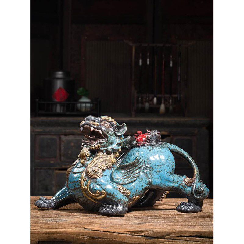 问瓷阁招财貔貅摆件一对陶瓷聚财办公室装饰品店铺Y开业乔迁礼品