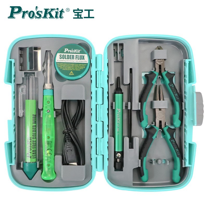 电子维修焊接吸锡器尖嘴钳套装9件套便携式焊接工具组宝工PK-324