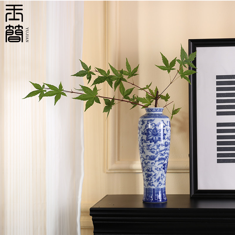 青花瓷小花瓶摆件民宿样t板房博古架茶室茶道家居客厅餐桌插花器