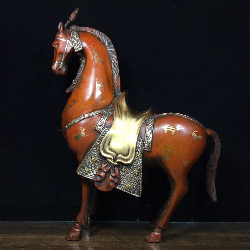 纯铜马上封侯摆件鎏真金白银仿唐风格复古工艺品家居饰品实用收藏