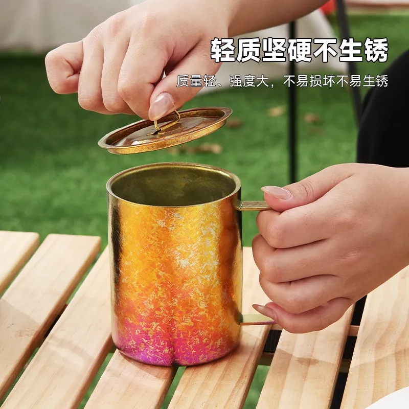 纯钛双层水杯结晶马克杯户外钛杯露营便携式茶杯咖啡杯子钛金属