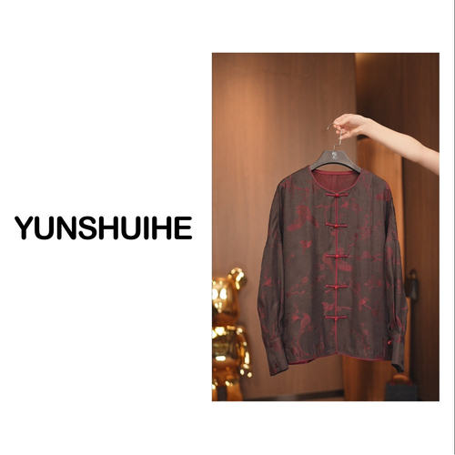 YUNSHUIHE/云水禾花开鹊语-新中式重磅真丝国风上衣裤子ZS23027