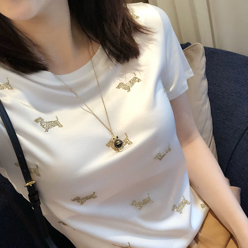 烫钻t恤女短袖夏新款白色