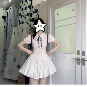 法式气质学院风白色连衣裙女夏季新款初恋小个子短裙