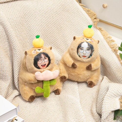 会摇尾巴的e公仔diy来图定制拉绳线水豚玩偶睡觉抱枕印照片生日女