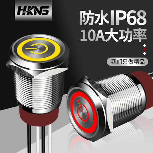 防水不锈钢金属按钮自锁保持带线M22mm24V 220V 10A IP67电源开关