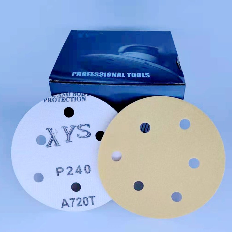 XYS-A720背绒5寸6孔圆形干磨砂纸汽车油漆家具五金工艺品打磨抛光