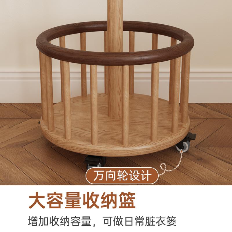 儿童房衣帽架实木落地带收纳小型可移动木质卧室家用简易立式创意