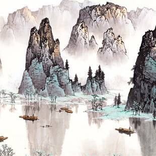 近代白雪石 千峰竞秀万木争春 国画山水风景画办公室客厅装饰画