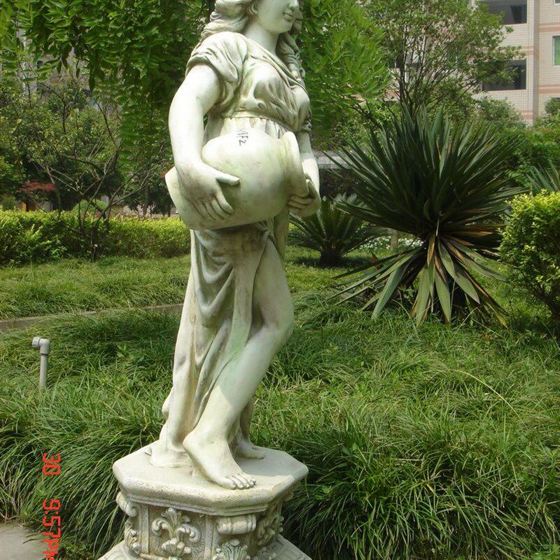 欧式玻璃钢人物雕塑艺术品客厅户外落地摆设可定制作抱罐仕女底座
