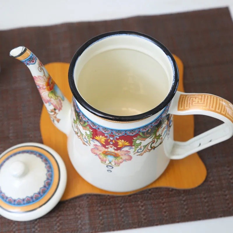 加厚搪瓷咖啡壶家用茶水细口壶油壶凉水茶壶奶壶鹤嘴壶煮茶烧水壶
