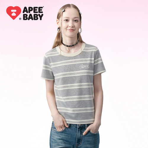 APEE条纹短袖T恤女百搭休闲