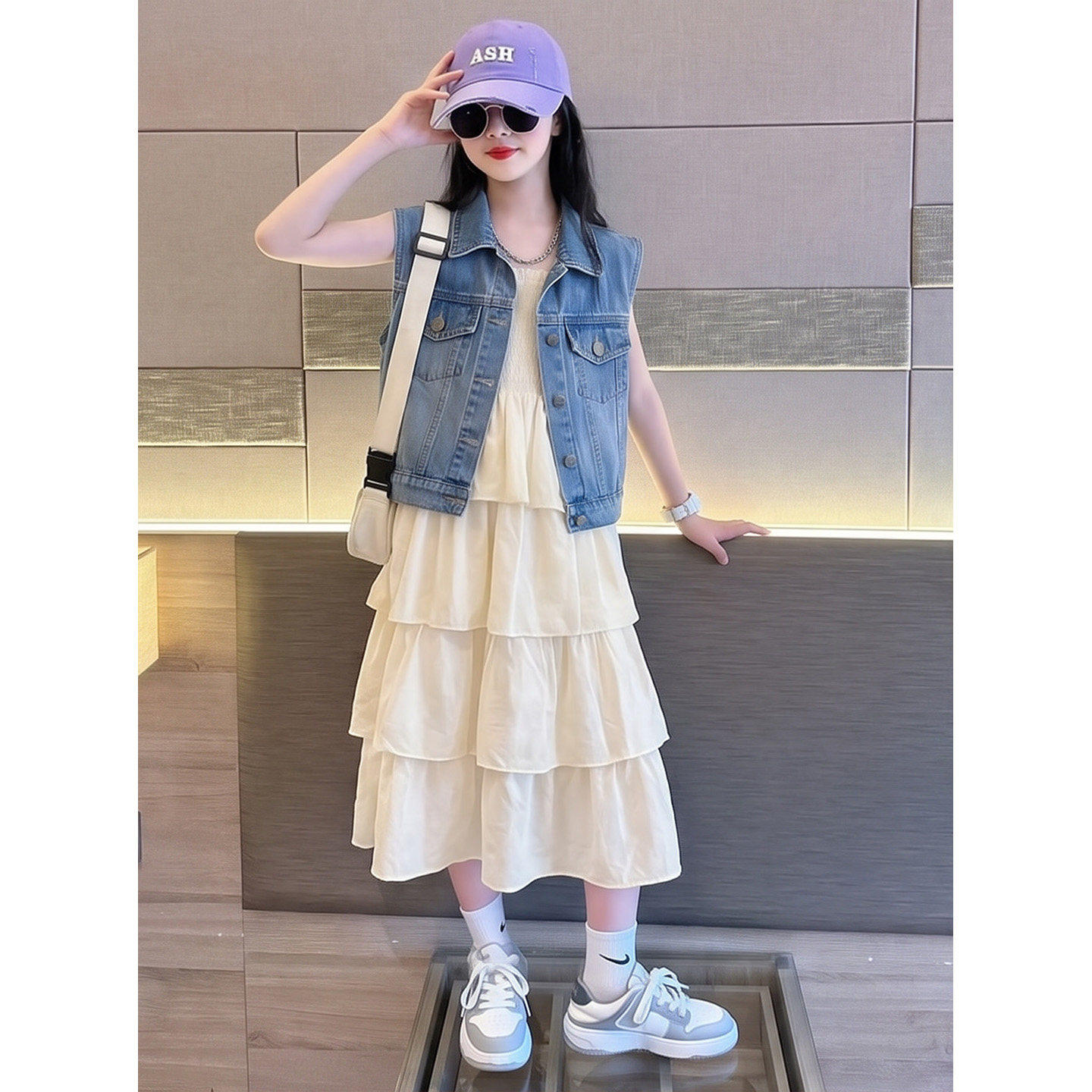女童夏装套装2026新款大儿童牛仔