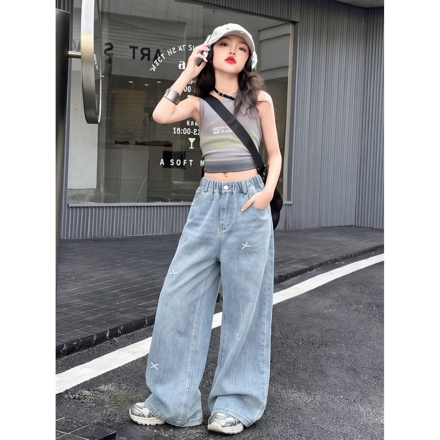 女童牛仔裤春夏大童春款时尚烫钻