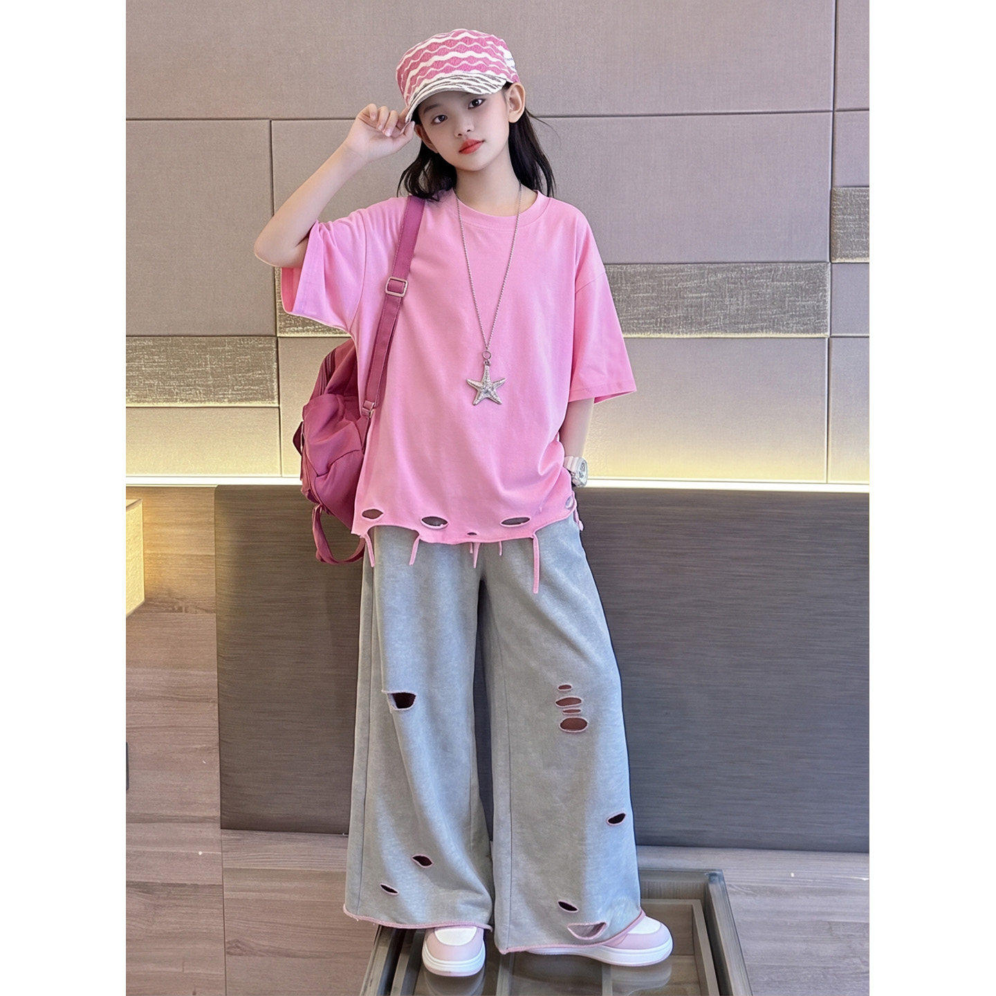 女童短袖套装儿童韩版宽松多巴胺