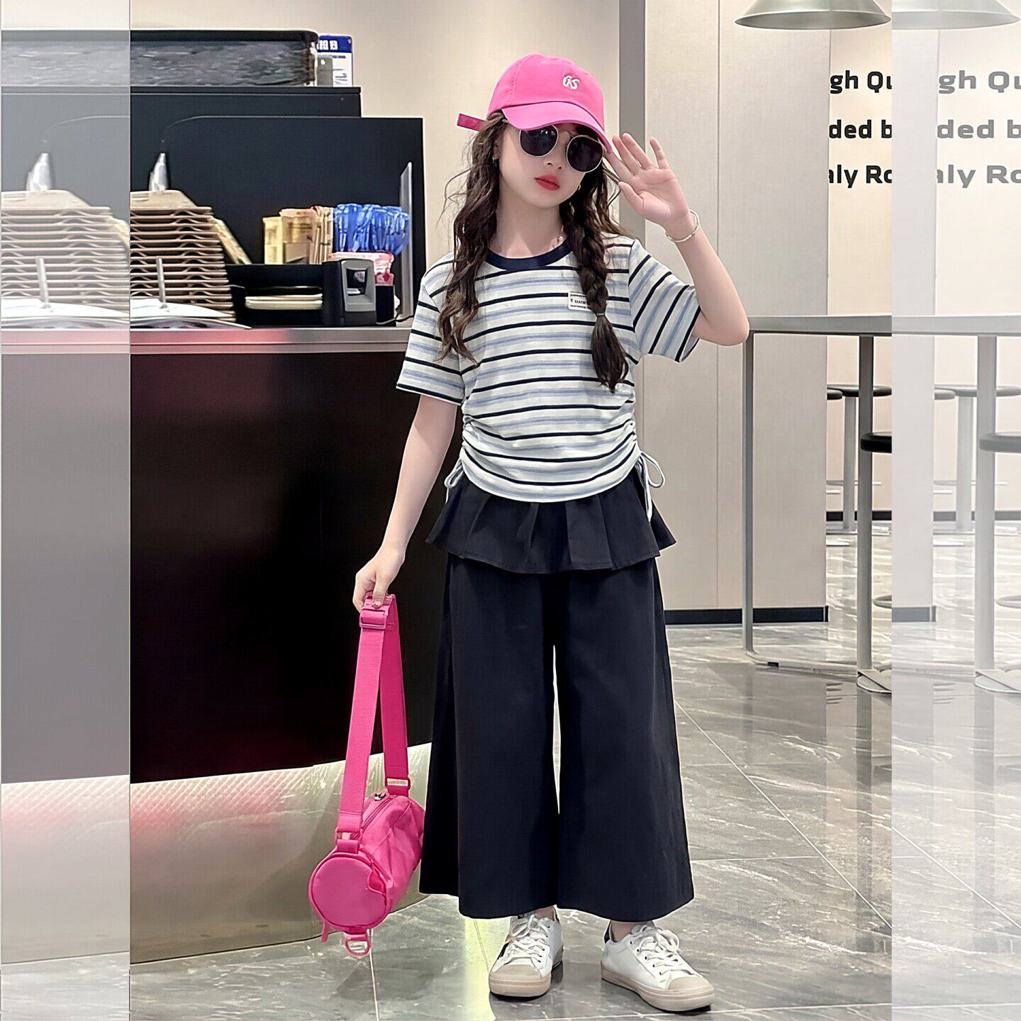 女童套装夏季薄款大儿童条纹短袖