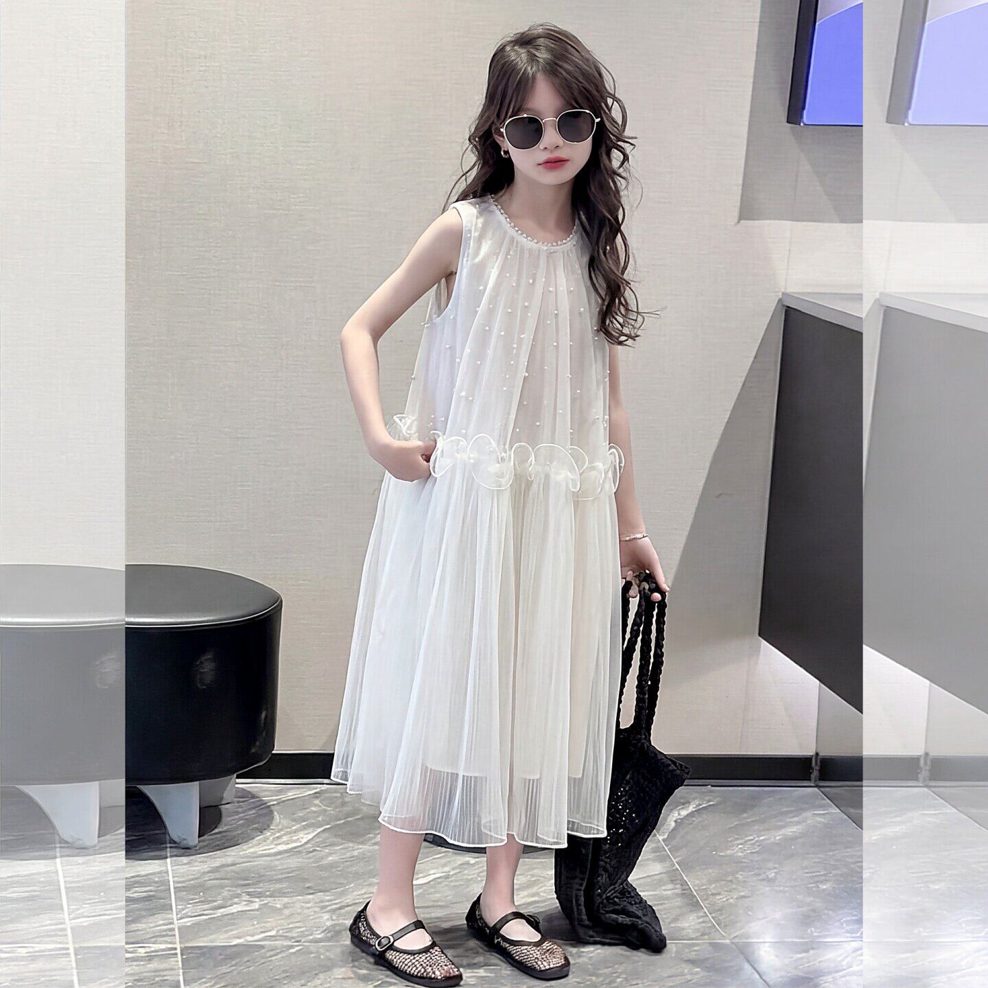 女童夏季白色公主裙2026新款夏装富家千金感裙子中大童洋气连衣裙