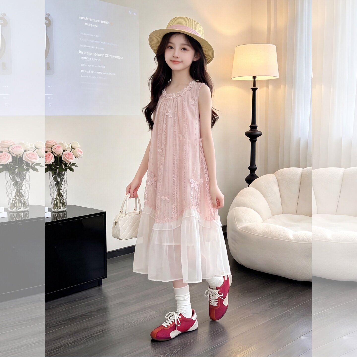 女童裙子夏季2026新款洋气儿童网红无袖蝴蝶公主裙女孩夏装连衣裙