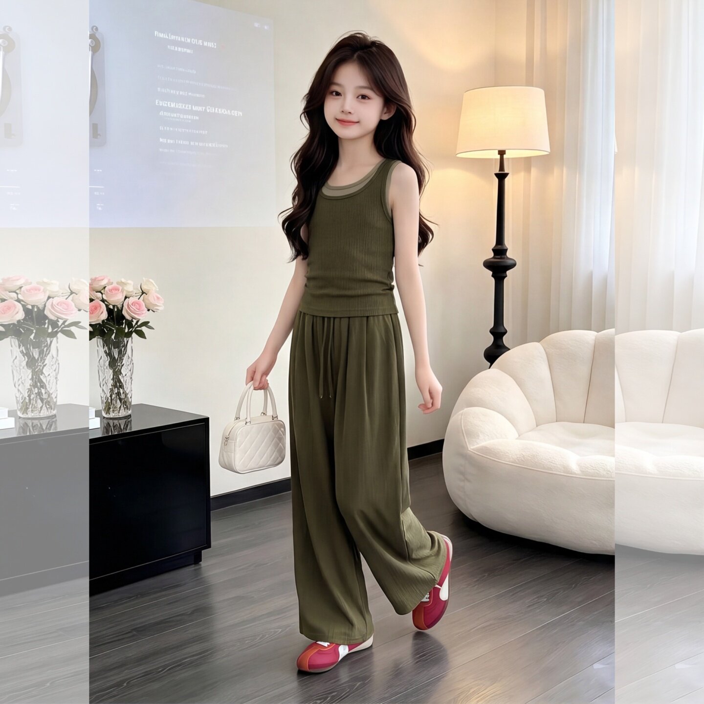 女童夏装套装薄款2026新款网红洋气儿童无袖背心小女孩韩系两件套