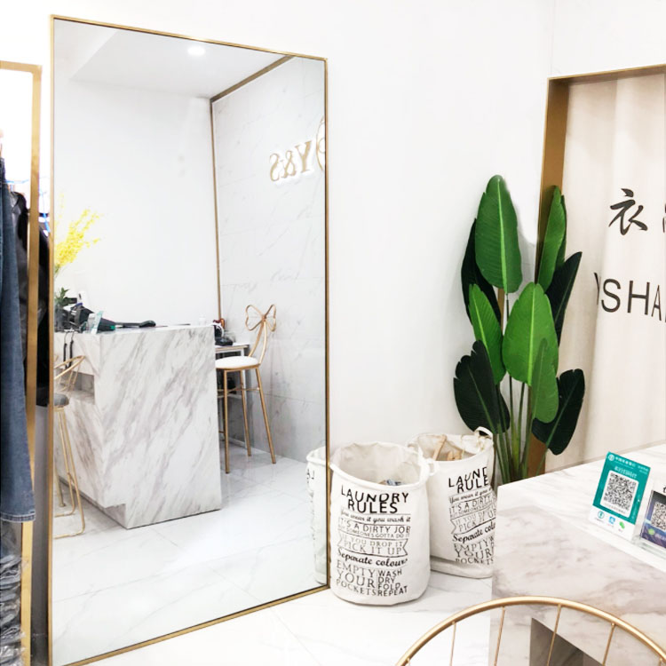 ins服装店穿衣镜子 铝合金显瘦拉长全身落地镜 V试衣镜壁挂镜子