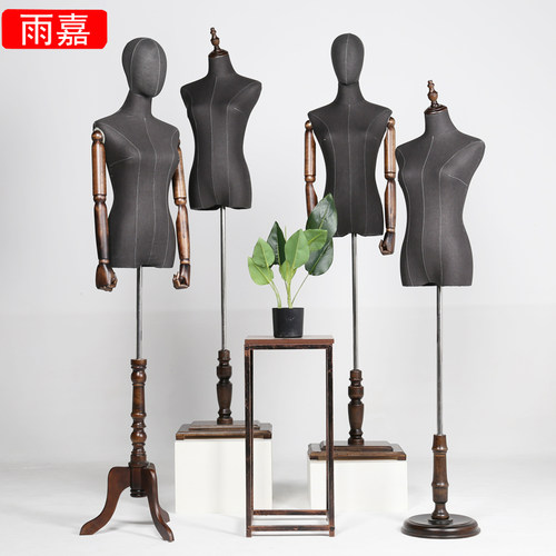 服装店高档模特道具女半身沙溪灰布服装橱窗带头模特W架子 展示架