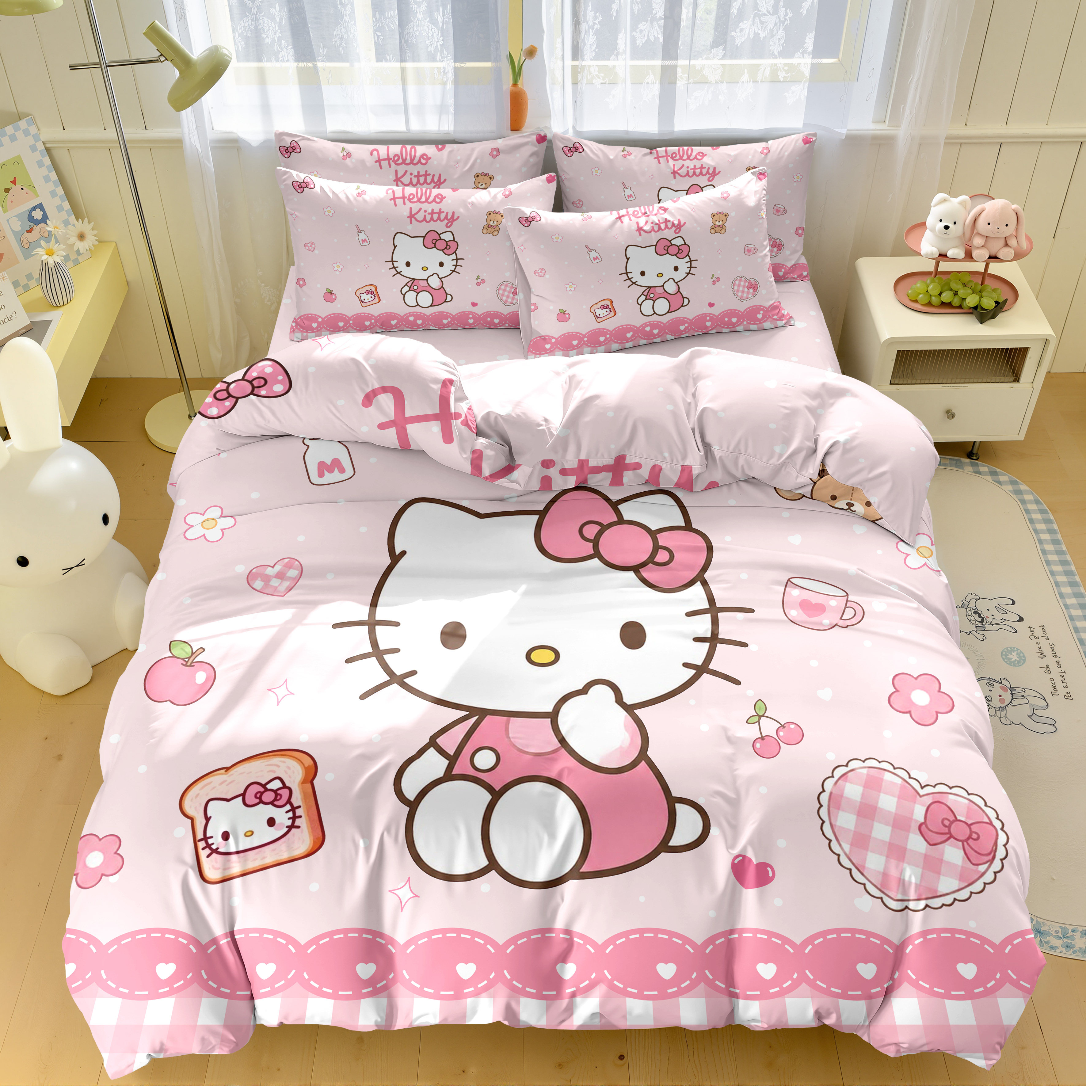 helloKitty卡通四件套纯棉儿童床单被套全棉学生宿舍床上三件套女