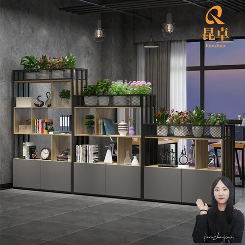 办公室隔b断柜铁艺屏风装饰双面隔断公司储物柜花槽柜置物架展示