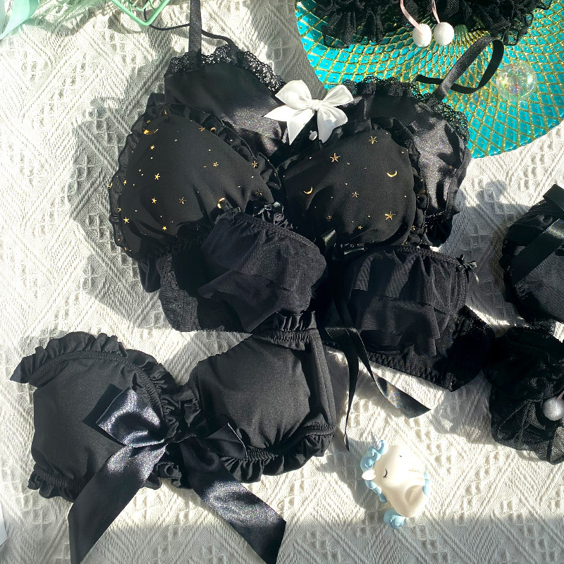 黑色蕾丝文胸套装女性惑无钢圈薄款少女日系美背Q胸罩内衣网纱bra