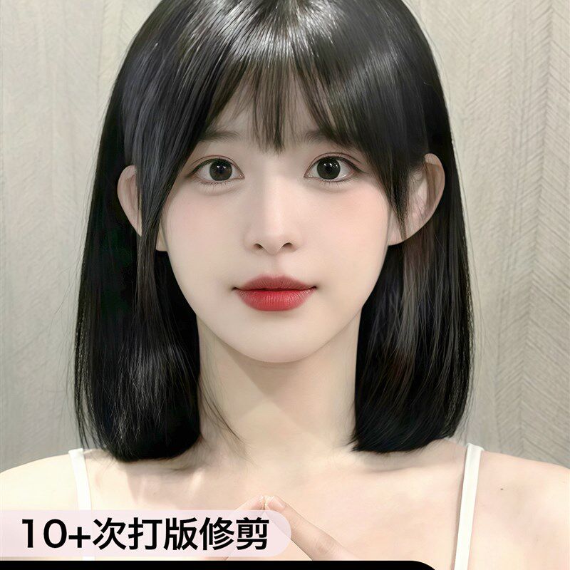 美禾 假发女f全头套轻薄透气双递针齐肩发 自然减龄真发发套锁骨