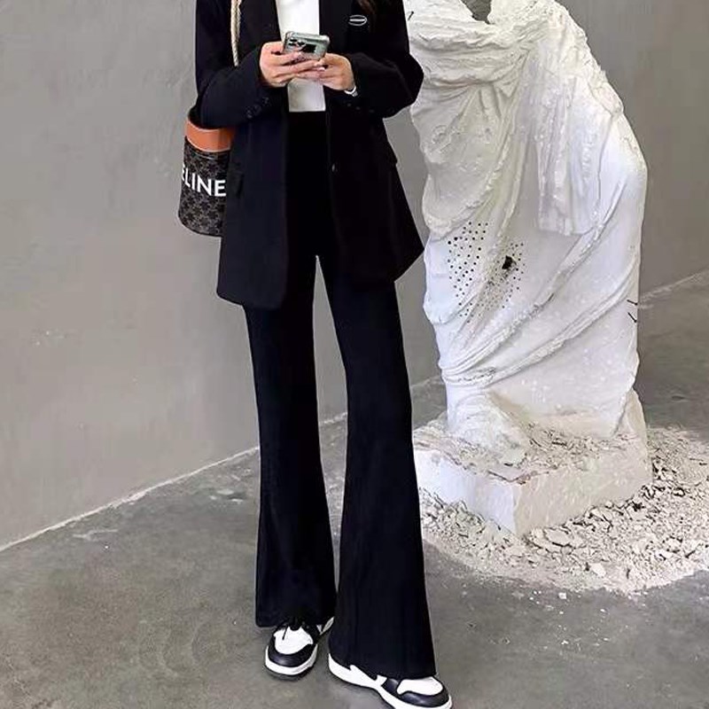 孕妇裤春秋款外穿阔腿裤秋季喇叭显E瘦拖地长裤宽松大码加长微喇