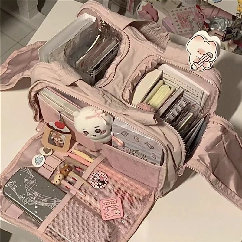 属于J人的收纳~粉m色大容量化妆包女多层洗漱包学生手提轻便收纳