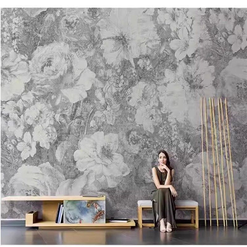 美式手绘艺术小i碎花墙布装饰花朵法式电视背景墙客厅卧室壁纸壁