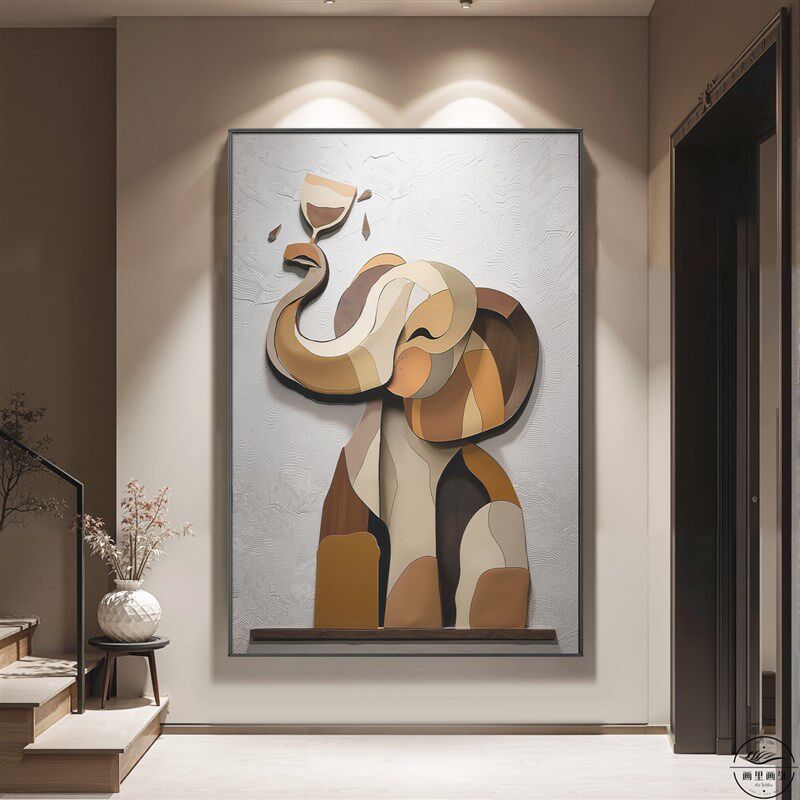 现代简约a大象沙发背景墙装饰画竖版落地挂画抽象动物玄关入户壁