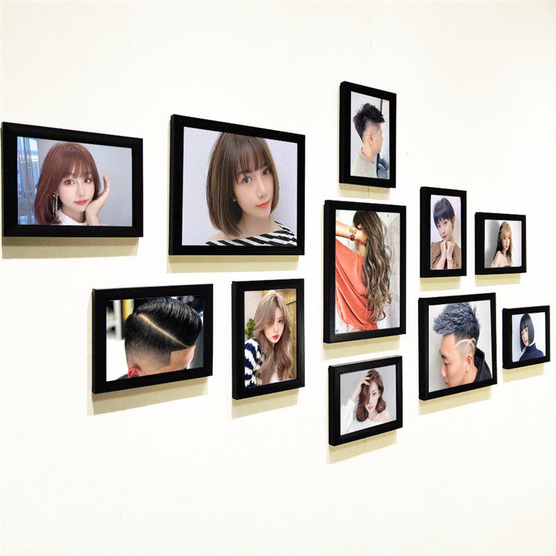 美发店墙面装饰背景墙照片墙发廊相框挂墙理发R店发型图片网红墙