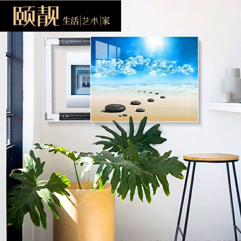 电表箱装饰画推拉客厅电t闸箱挂画开关盒弱电箱水晶壁画遮挡免打