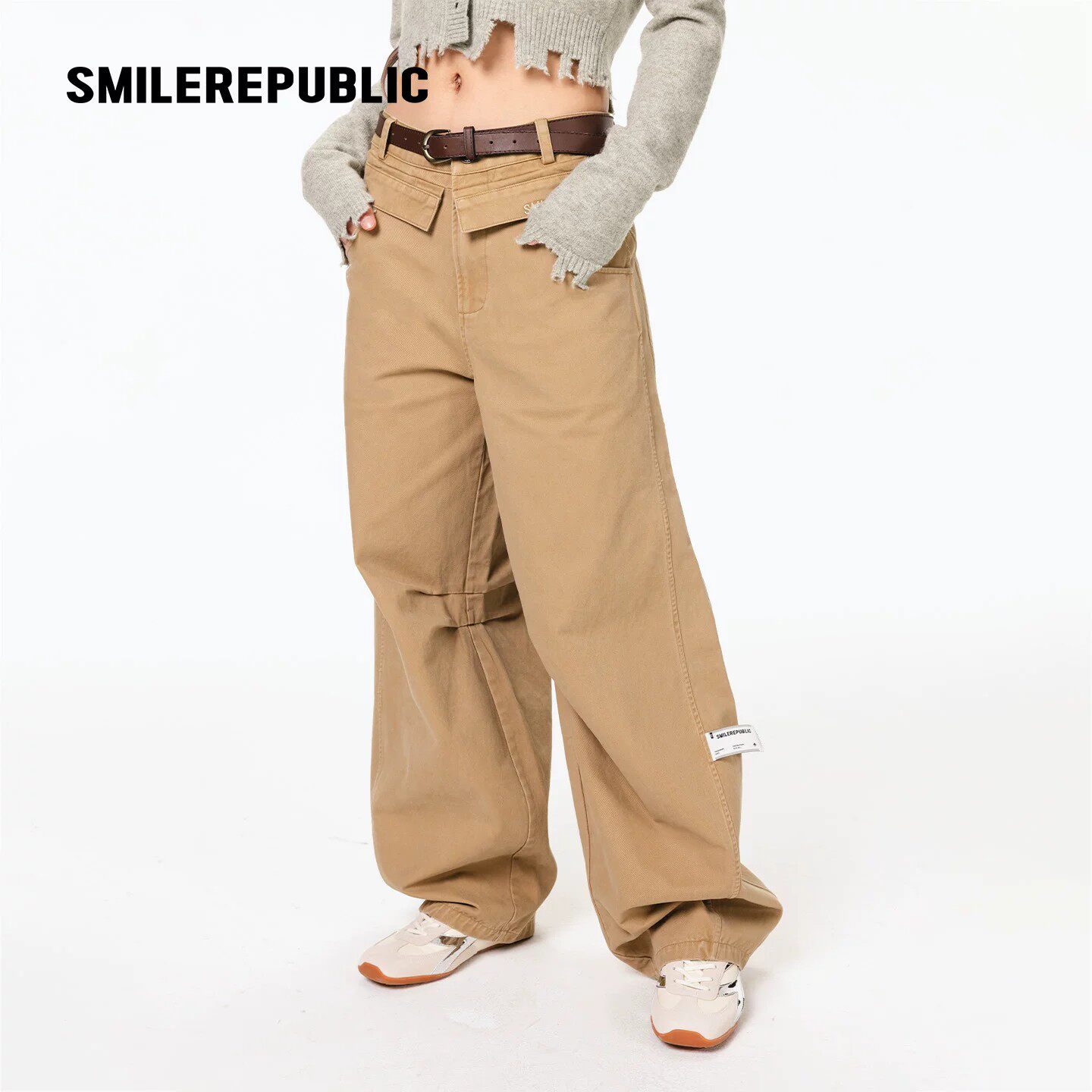 smilerepublic双腰头弧形休闲裤