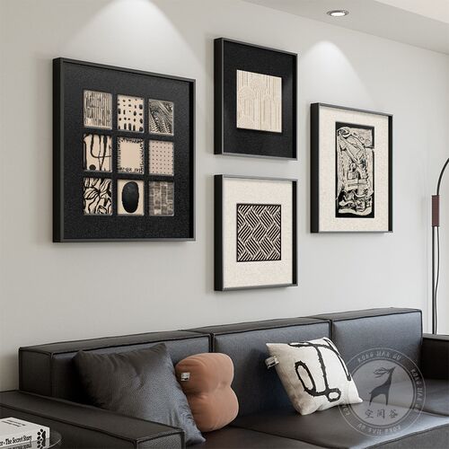 抽象意式极简客厅装饰画 画黑u白沙发背景墙挂画 画简约现代饭厅