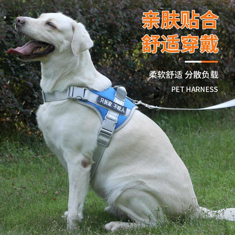 狗狗牵引绳宠物胸背带脖子拉布拉多可调节中大反光牵引绳背心式