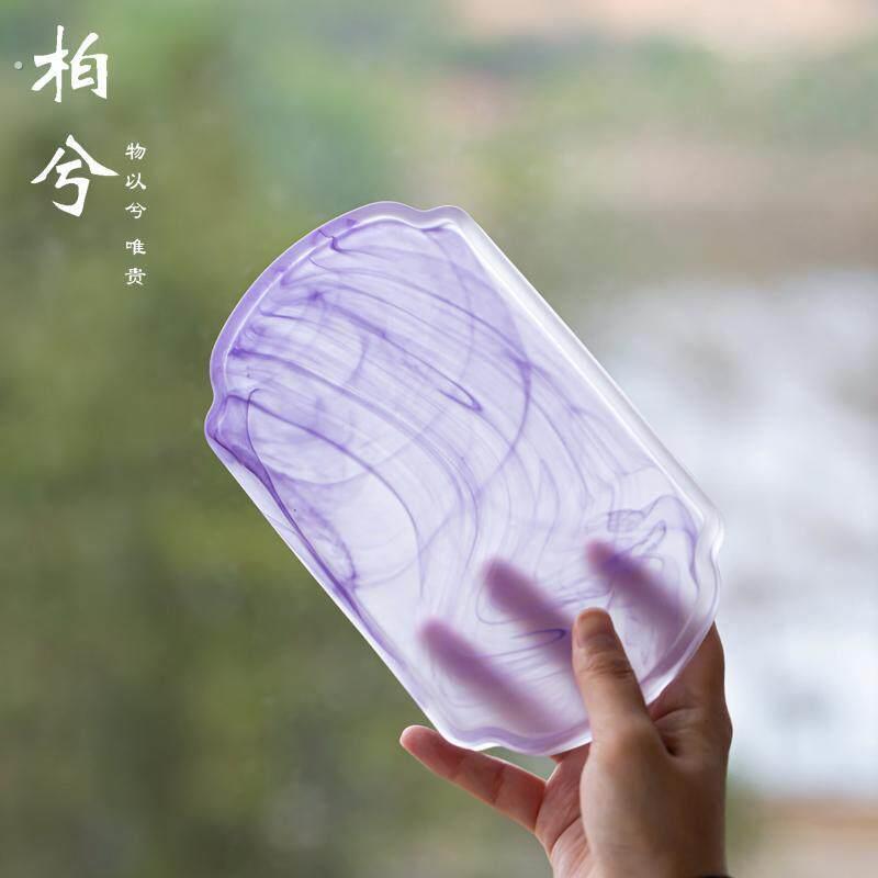 紫色琉璃水墨风壶承中式简约功夫小茶盘长方形干泡盘托盘茶托茶具